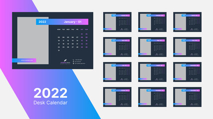 Fototapeta na wymiar Desk Calendar 2022, Office Calendar 2022 Template Design
