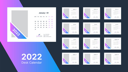 Desk Calendar 2022, Office Calendar 2022 Template Design