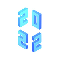 2022 New Year. Vector Illustration of Numbers Sign Isometry. 