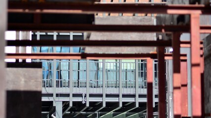 Fragment of glass and metal facade walls. Commercial office buildings. Abstract modern business architecture.