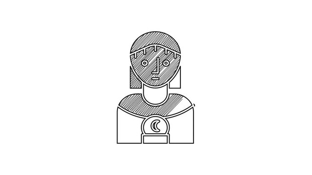 Black line Astrology woman icon isolated on white background. 4K Video motion graphic animation