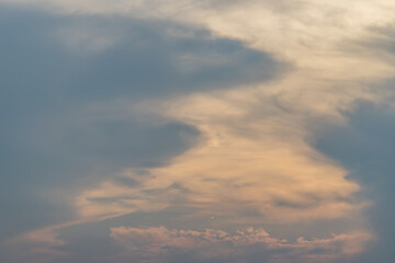 Obraz premium Natural Sunset in evening downtown silhouette. Scenic Colorful Sky At Sunset. Sun Over Skyline, Horizon. Light blue background.