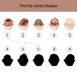 Find the correct shadow puzzle with chocolate sweets. Illustration can be used as logic game for children.