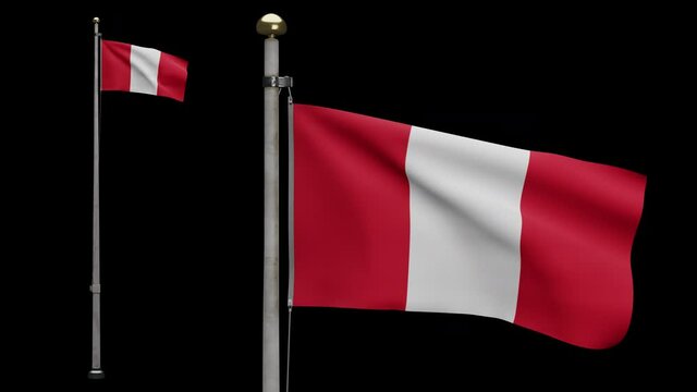 3D illustration Alpha channel of Peruvian flag waving on wind. Close up of Peru banner blowing soft silk. Cloth fabric texture ensign background. National day and country occasions concept-Dan