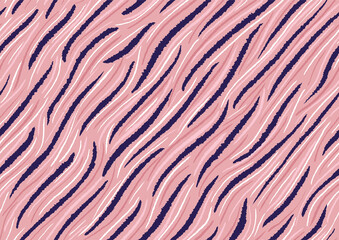 Tiger stripes seamless fashion print. Abstract pink tiger pattern as print for clothes, home decor, textile, fabric.