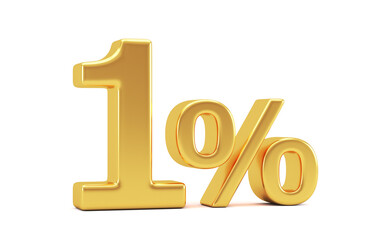 1% discount on sale. Gold one percent isolated on white background. 3d render illustration for business ideas.