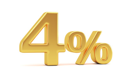 4% discount on sale. Golden four percent isolated on white background. 3d render illustration for business ideas.