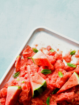 frozen watermelon with mint leaves