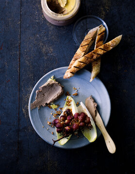 chicken liver parfait with roasted grapes endive and grilled bread