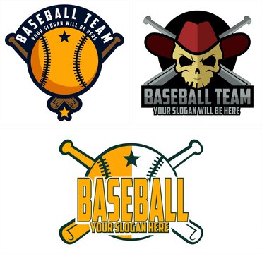 Sport baseball team skull head logo design