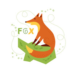 Fox - Print in flat style. Vector illustration in Scandinavian style. Concept for children, baby print.