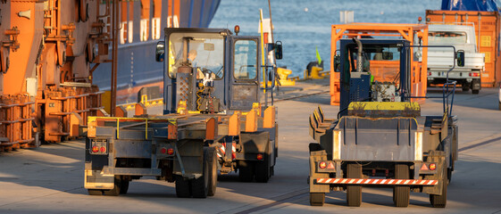 Container tractors in the port