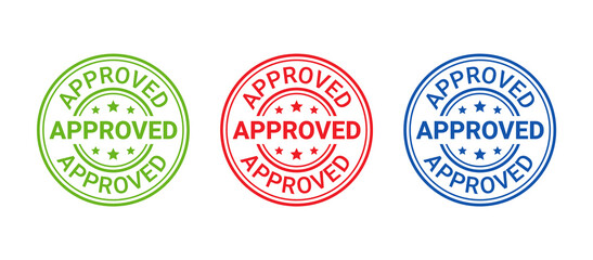 Obraz premium Approved stamp. Vector. Seal imprint approve. Approval permit badge, label. Accepted sticker. Confirm certificate. Round mark of quality permission. Circle shape emblem isolated on white background