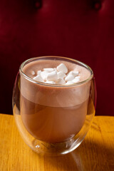 hot chocolate with marshmallow on table