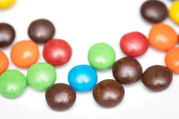 Variety of colorful candies coated