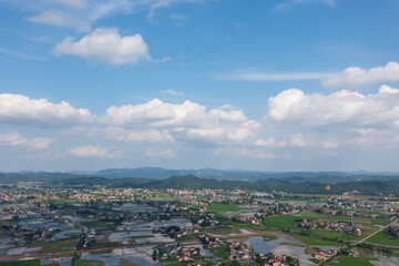 Beautiful rural scenery. Aerial photographs of Chinese rural landscapes, food production bases, and cultivated land in China. Green economy development.