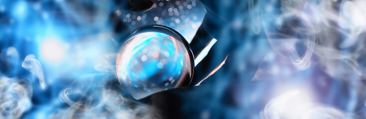 Astrological background. Crystal ball with predictions. Horoscope of the stars. Fortune telling and...