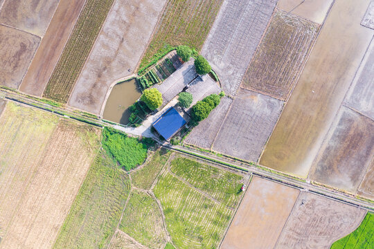 Beautiful rural scenery. Aerial photographs of Chinese rural landscapes, food production bases, and cultivated land in China. Green economy development.