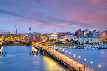 Historical downtown area of Charleston, South Carolina cityscape in USA