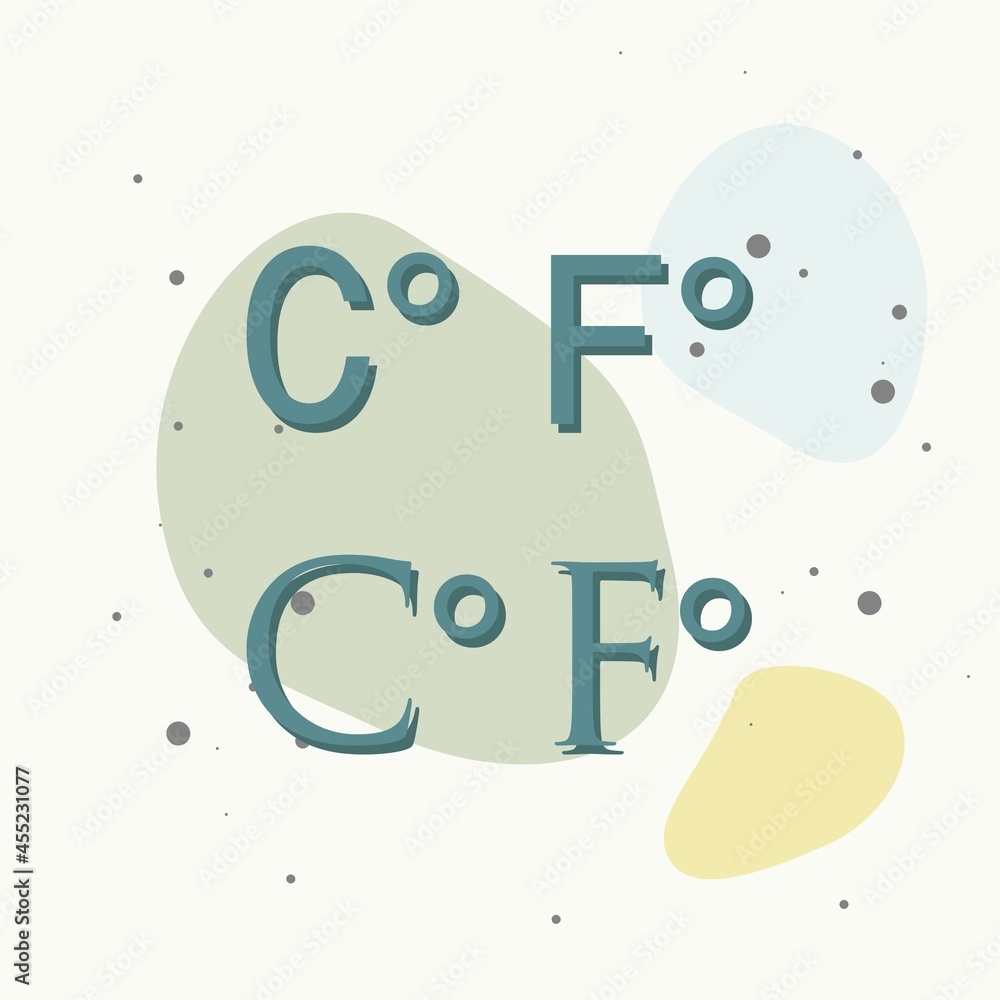 Poster a vector image of the abbreviation celsius and fahrenheit. degree icon on multicolored background.