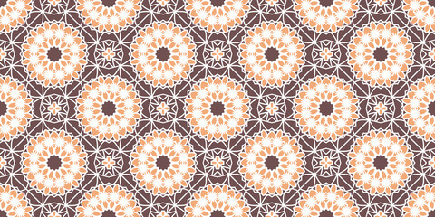 Seamless texture with beige arabic ornament. Vector border pattern