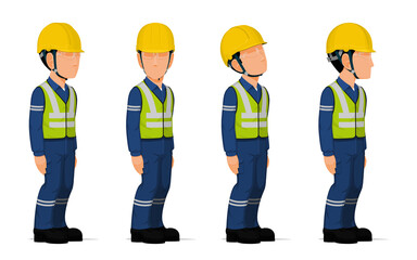 set of industrial workers in the position of sanding attention.