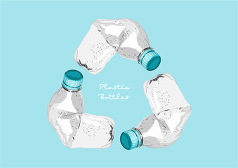 Vector Illustration of Crumpled Plastic Bottles	