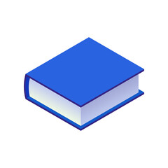 Isometric icon of closed thick blue book. Vector isometric design. Minimal book symbol with blank cover isolated on white.