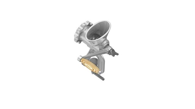 Manual meat grinder in action. The old manual meat grinder in action isolated on white background. Footage video