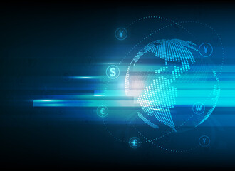 Currency money transfer and global symbol background illustration