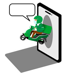 Fast delivery by scooter on mobile. E-commerce concept. Online food order infographic.Online food delivery to your door service. Uber eat, grab food, fast food.isolate background.