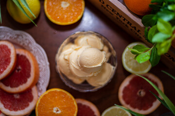 Ice cream with fruits