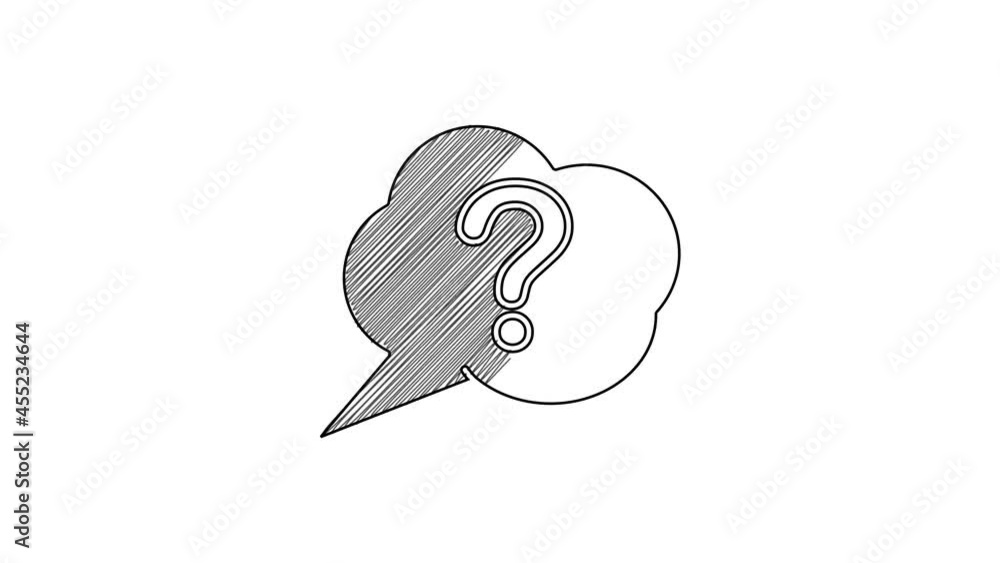 Poster black line speech bubble and question icon isolated on white background. faq sign. copy files, chat 