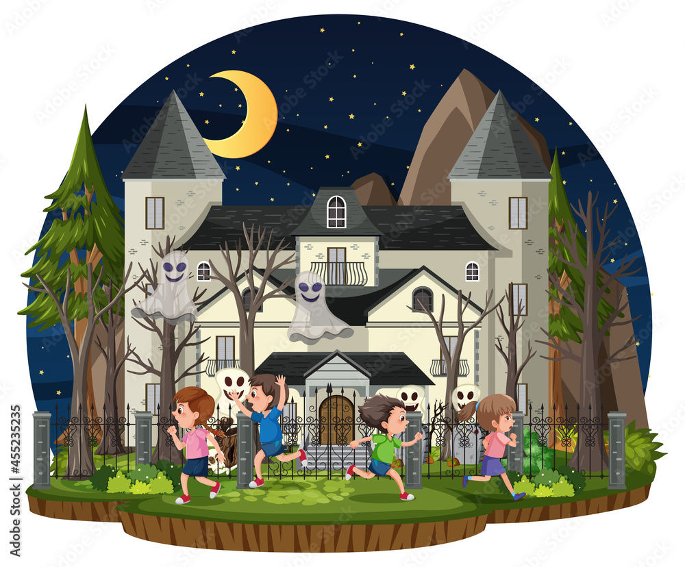 Wall mural haunted house at night scene