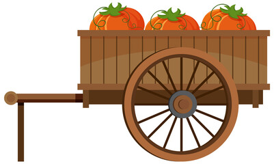 Medieval wooden wagon with pumpkins - obrazy, fototapety, plakaty