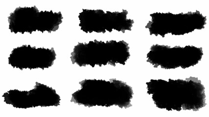 Set of black brush, paint, ink brush strokes, brushes, lines. Dirty artistic design elements. Vector illustration. Isolated on white background.