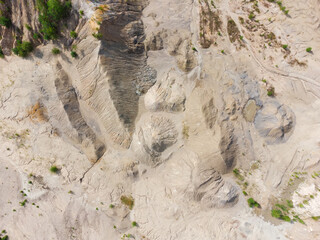 Waste rock dumps of abandoned ilmenite quarry, vertical aerial view