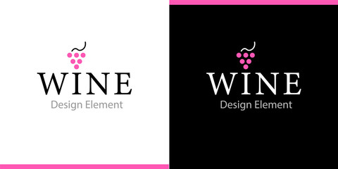 Logo for Restaurant, alcoholic illustration. Pink bunch of grapes above the word wine.
