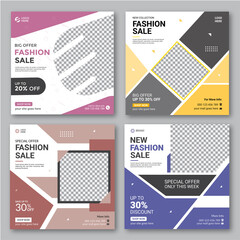 Fashion sale social media post template bundle, editable vector design set or square web banner template premium