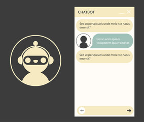 Chat bot window with robot icon. User interface of application with online dialogue. Conversation with a robot assistant