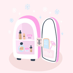 Mini fridge for keeping skincare, makeup and beauty product cool and fresh. Extend shelf live of creams, serums. Keep your beauty products organized and cool.