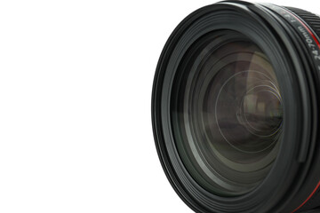 Camera lens isolated on white background, close up