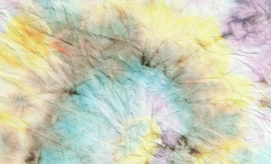 Fototapeta na wymiar Cyan Watercolor Batik Repeat. Tie Stripe Silk