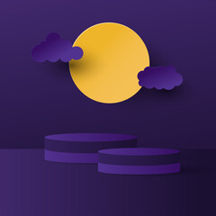 Halloween background. Nature with podium platform on purple background. Halloween sale promotion. Vector illustration