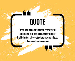 Modern minimal black frame for your text with jogs. Quote, information, remark, speech. Black on a yellow background with shadow and brush strokes.