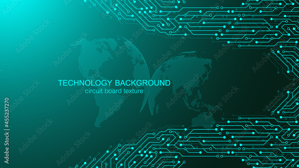 Poster Motherboard vector background with circuit board electronic elements. Electronic texture for computer technology, engineering concept. Motherboard computer generated abstract illustration