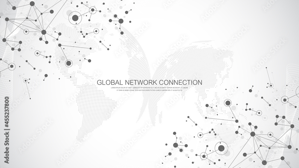 Poster Global network connection concept. Social network communication in the global business. Big data visualization. Internet technology. Vector illustration.