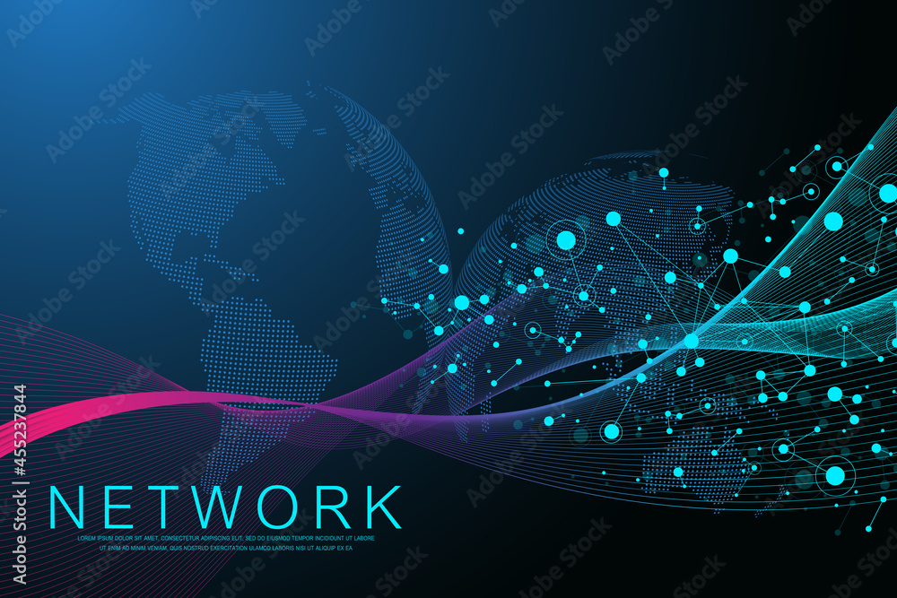 Poster Global network connection concept. Social network communication in the global business. Big data visualization. Internet technology. Vector illustration.