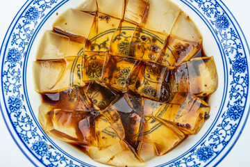 Ice jelly in a bowl on white background