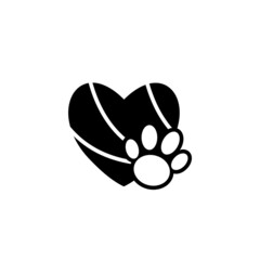 Paw print with a heart symbol isolated on white background